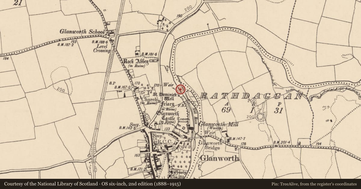 Ordnance Survey six-inch map, 2nd edition (1888–1915) covering the location of Ritual site - holy well, Boherash, County Cork, with a pin at the register's coordinates
