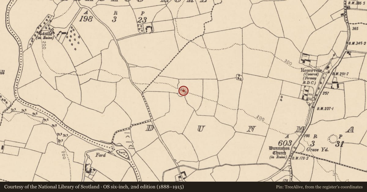 Ordnance Survey six-inch map, 2nd edition (1888–1915) covering the location of Ringfort - rath, Dunmahon, County Cork, with a pin at the register's coordinates