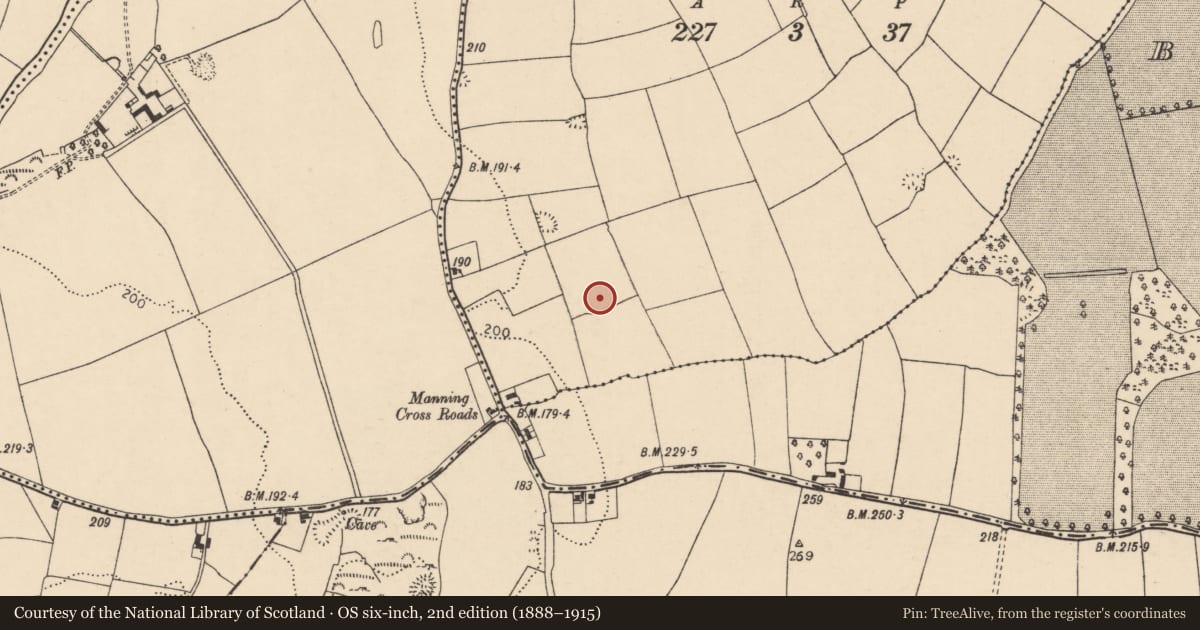 Ordnance Survey six-inch map, 2nd edition (1888–1915) covering the location of Kerb circle, Cuppage, County Cork, with a pin at the register's coordinates