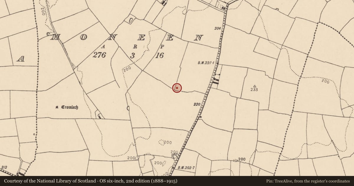 Ordnance Survey six-inch map, 2nd edition (1888–1915) covering the location of Cairn - burial cairn, Moneen, County Cork, with a pin at the register's coordinates