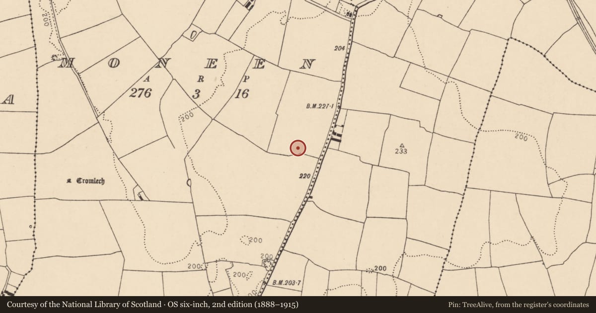 Ordnance Survey six-inch map, 2nd edition (1888–1915) covering the location of Ringfort - rath, Moneen, County Cork, with a pin at the register's coordinates