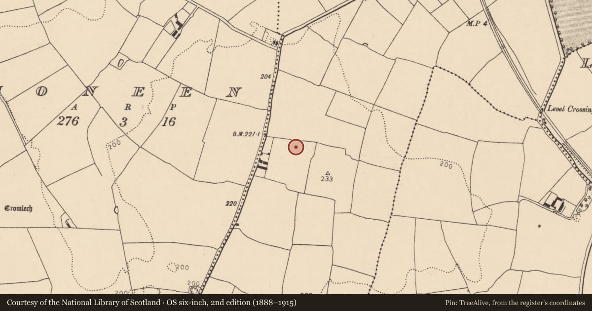 Ordnance Survey six-inch map, 2nd edition (1888–1915) covering the location of Megalithic structure, Glanworth, County Cork, with a pin at the register's coordinates