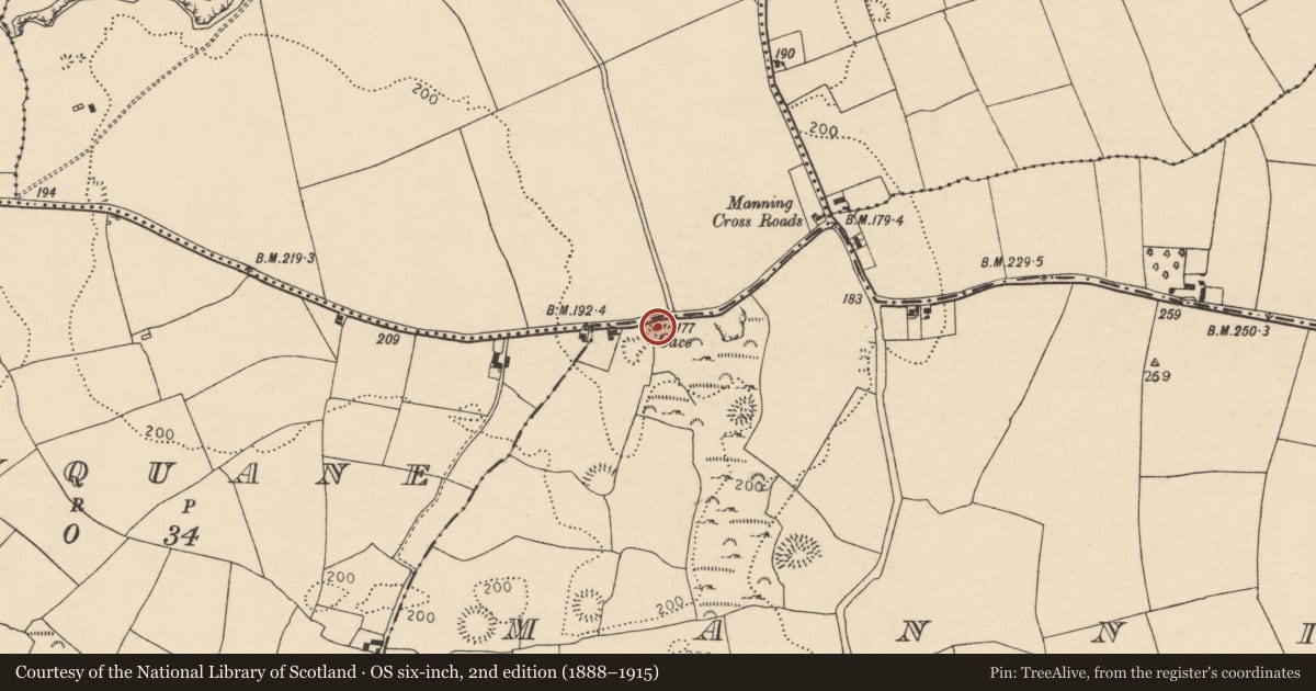 Ordnance Survey six-inch map, 2nd edition (1888–1915) covering the location of Souterrain, Manning, County Cork, with a pin at the register's coordinates