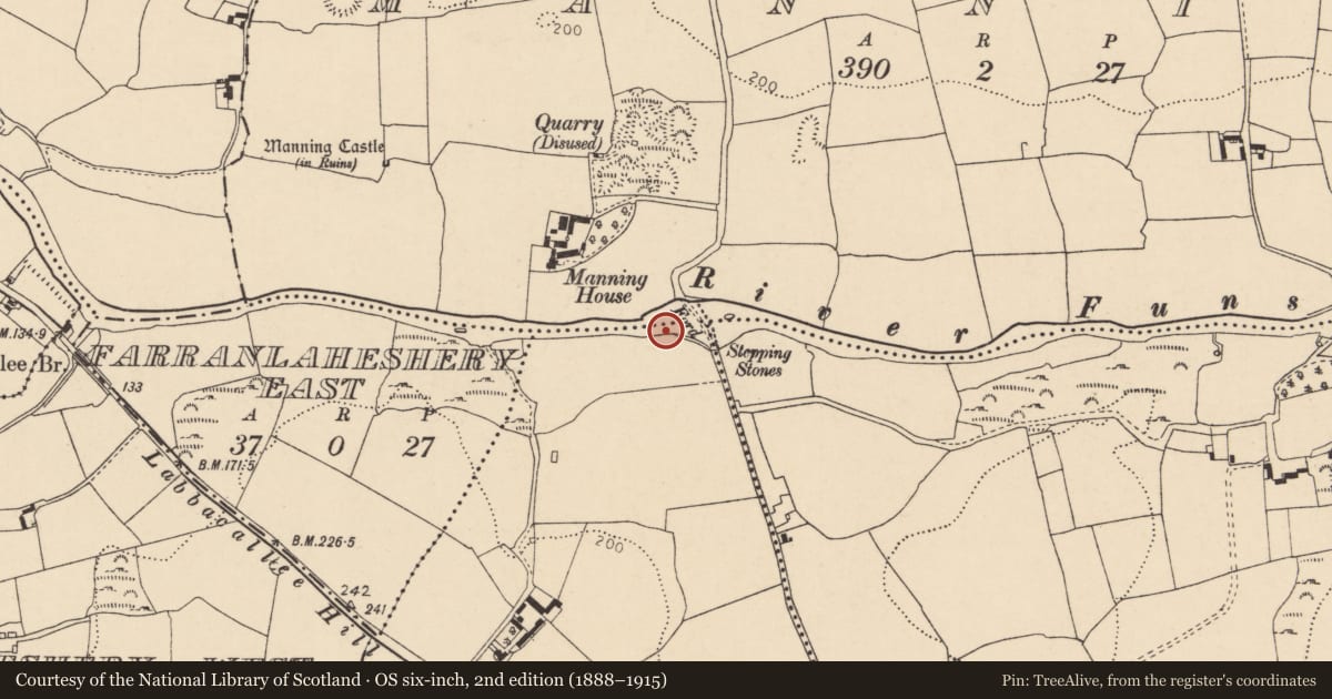 Ordnance Survey six-inch map, 2nd edition (1888–1915) covering the location of Mill - unclassified, Manning, County Cork, with a pin at the register's coordinates