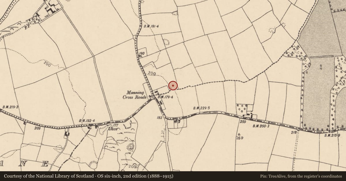 Ordnance Survey six-inch map, 2nd edition (1888–1915) covering the location of Kerb circle, Cuppage, County Cork, with a pin at the register's coordinates