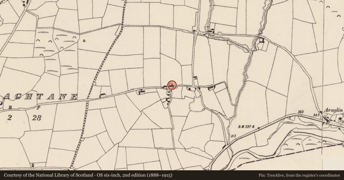 Ordnance Survey six-inch map, 2nd edition (1888–1915) covering the location of House - vernacular house, Gortnaskehy, County Cork, with a pin at the register's coordinates