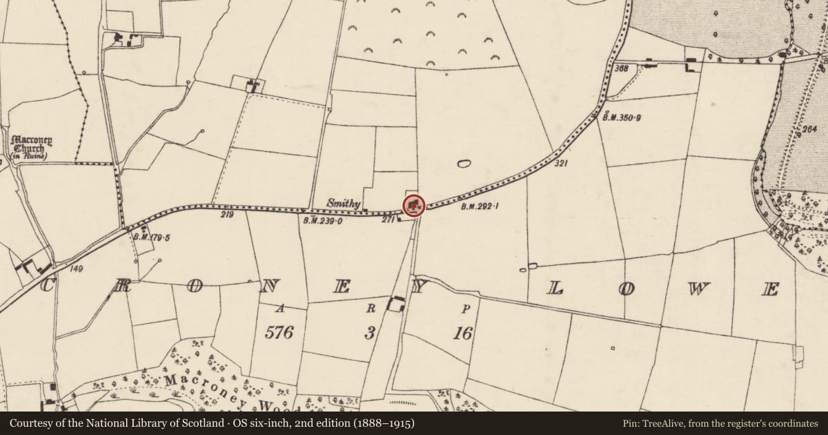 Ordnance Survey six-inch map, 2nd edition (1888–1915) covering the location of House - vernacular house, MacRoney Upper, County Cork, with a pin at the register's coordinates