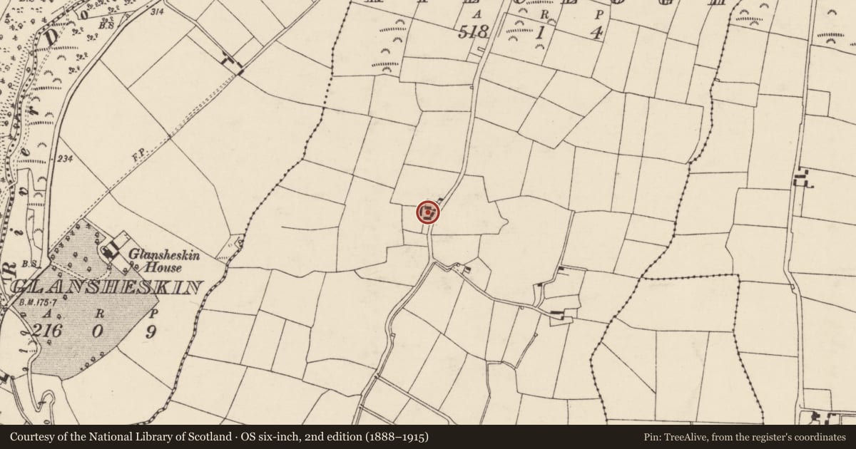 Ordnance Survey six-inch map, 2nd edition (1888–1915) covering the location of House - vernacular house, Kilclogh, County Cork, with a pin at the register's coordinates