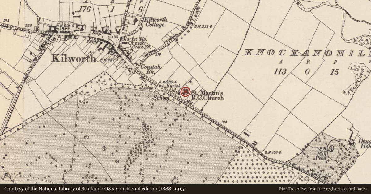 Ordnance Survey six-inch map, 2nd edition (1888–1915) covering the location of School, Glansheskin, County Cork, with a pin at the register's coordinates