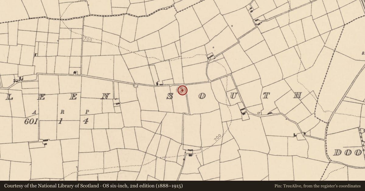 Ordnance Survey six-inch map, 2nd edition (1888–1915) covering the location of Barrow - ring-barrow, Doonasleen South, County Cork, with a pin at the register's coordinates