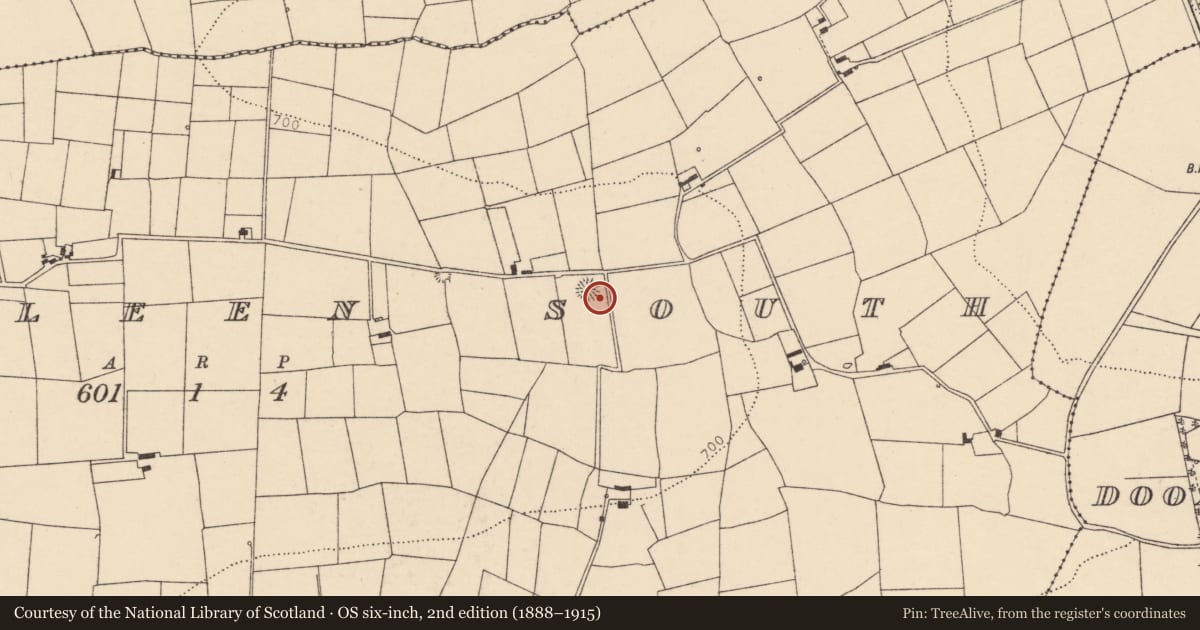 Ordnance Survey six-inch map, 2nd edition (1888–1915) covering the location of Burial ground, Doonasleen South, County Cork, with a pin at the register's coordinates