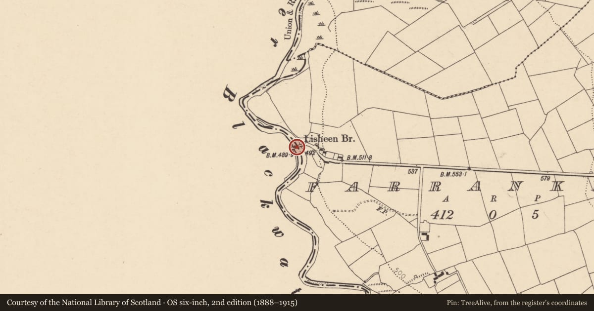 Ordnance Survey six-inch map, 2nd edition (1888–1915) covering the location of Bridge, Farrankeal, County Cork, with a pin at the register's coordinates