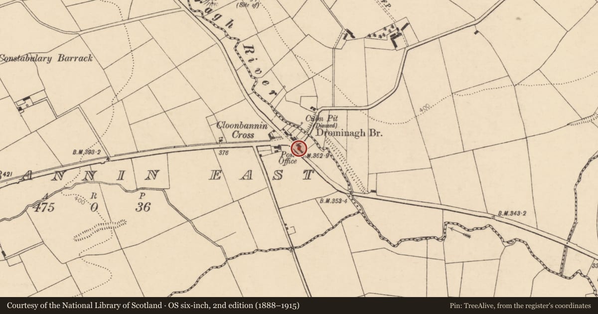 Ordnance Survey six-inch map, 2nd edition (1888–1915) covering the location of House - vernacular house, Cloonbannin East, County Cork, with a pin at the register's coordinates