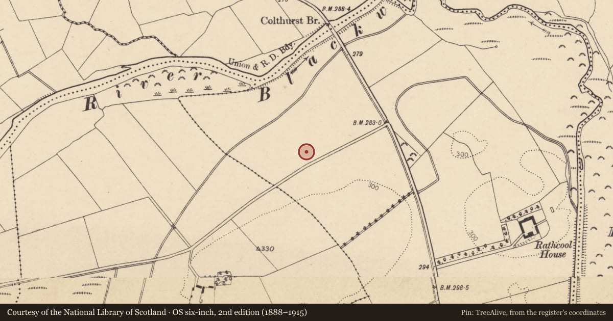 Ordnance Survey six-inch map, 2nd edition (1888–1915) covering the location of Ringfort - rath, Rathcool, County Cork, with a pin at the register's coordinates