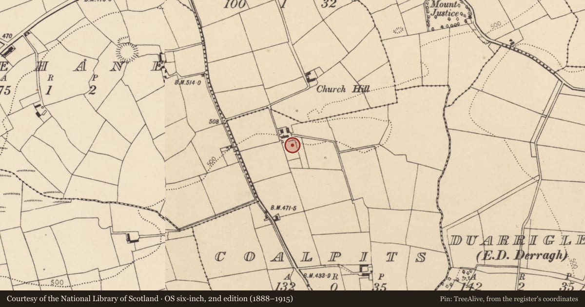 Ordnance Survey six-inch map, 2nd edition (1888–1915) covering the location of House - vernacular house, Coalpits, County Cork, with a pin at the register's coordinates