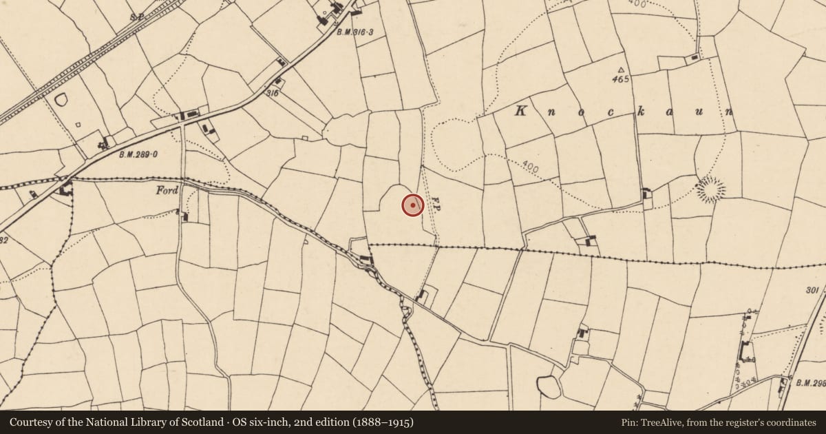 Ordnance Survey six-inch map, 2nd edition (1888–1915) covering the location of Church, Banteer, County Cork, with a pin at the register's coordinates
