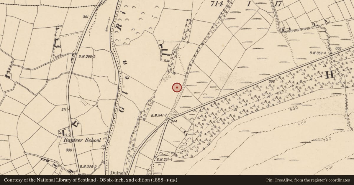 Ordnance Survey six-inch map, 2nd edition (1888–1915) covering the location of Metalworking site, Duinch, County Cork, with a pin at the register's coordinates