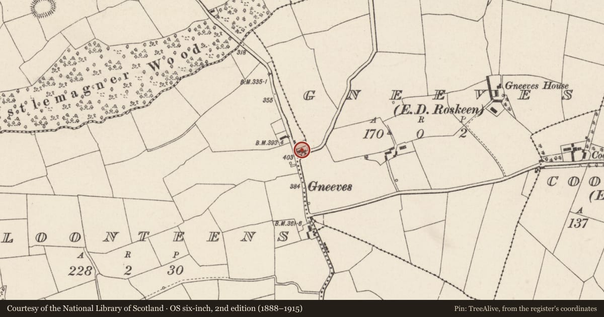 Ordnance Survey six-inch map, 2nd edition (1888–1915) covering the location of House - vernacular house, Cloonteens, County Cork, with a pin at the register's coordinates