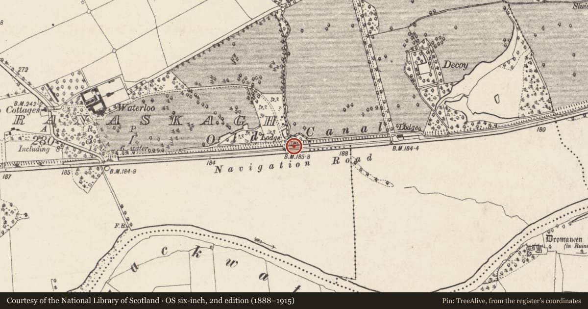 Ordnance Survey six-inch map, 2nd edition (1888–1915) covering the location of Canal, County Cork, with a pin at the register's coordinates