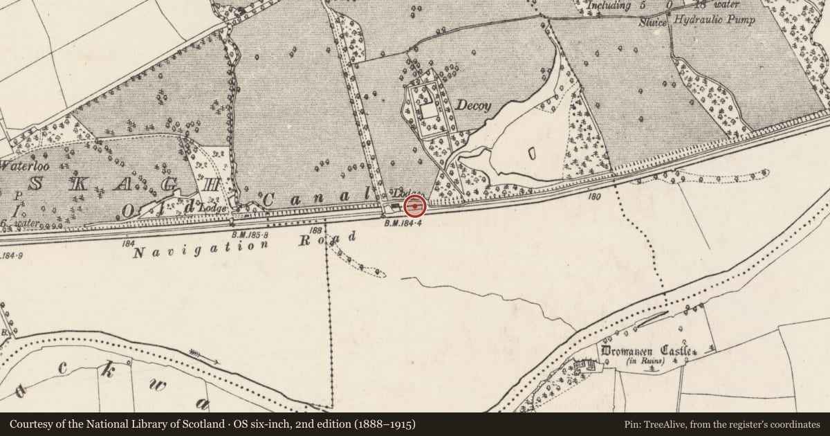 Ordnance Survey six-inch map, 2nd edition (1888–1915) covering the location of Lock, Longueville, County Cork, with a pin at the register's coordinates