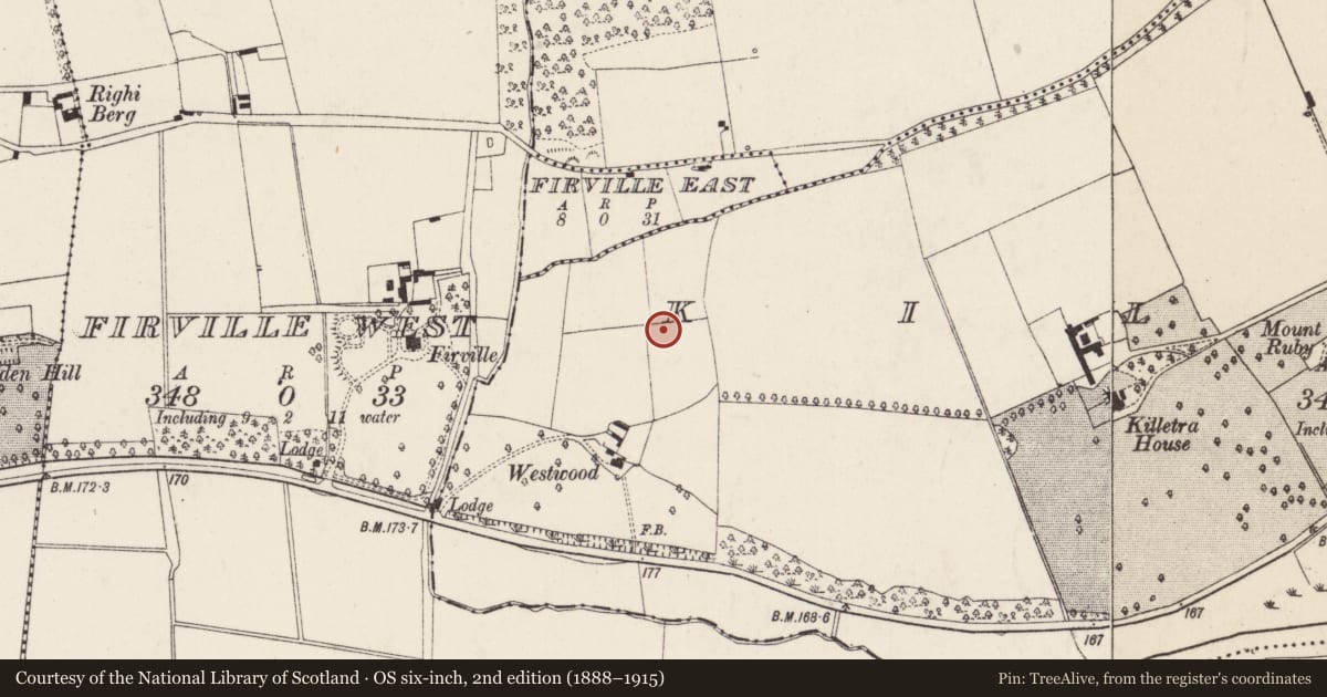 Ordnance Survey six-inch map, 2nd edition (1888–1915) covering the location of Fulacht fia, Killetra, County Cork, with a pin at the register's coordinates