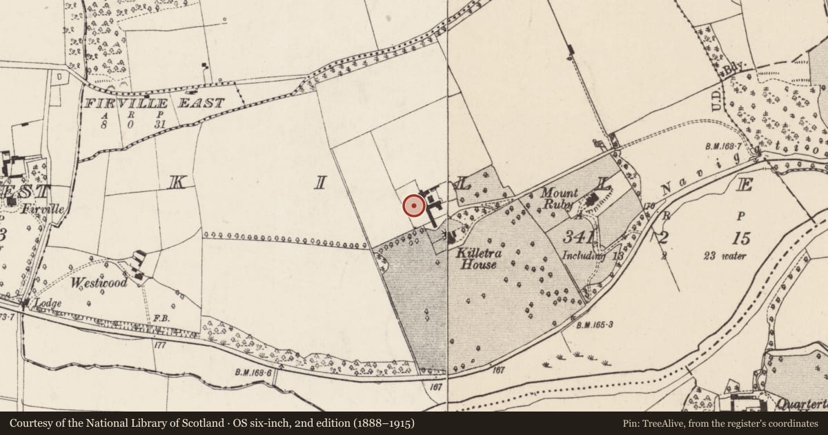 Ordnance Survey six-inch map, 2nd edition (1888–1915) covering the location of Burial ground, Killetra, County Cork, with a pin at the register's coordinates