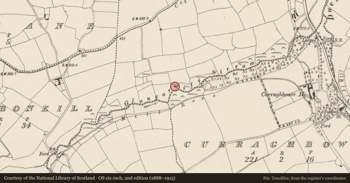 Ordnance Survey six-inch map, 2nd edition (1888–1915) covering the location of Ritual site - holy well, Gortroe, County Cork, with a pin at the register's coordinates