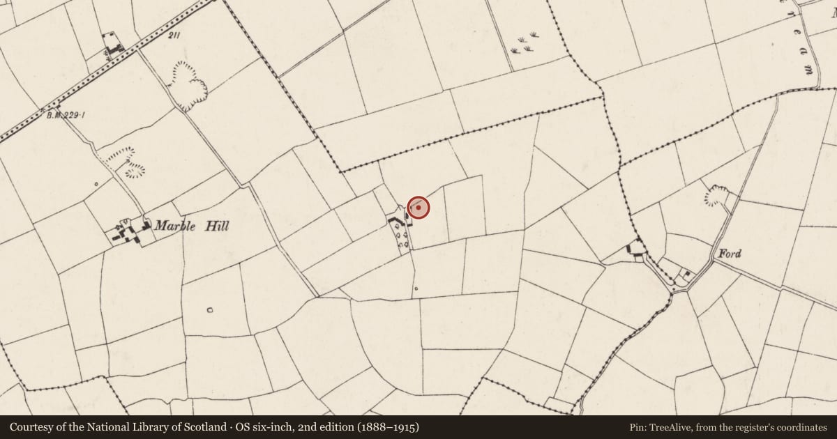 Ordnance Survey six-inch map, 2nd edition (1888–1915) covering the location of Fulacht fia, Knocknamona, County Cork, with a pin at the register's coordinates