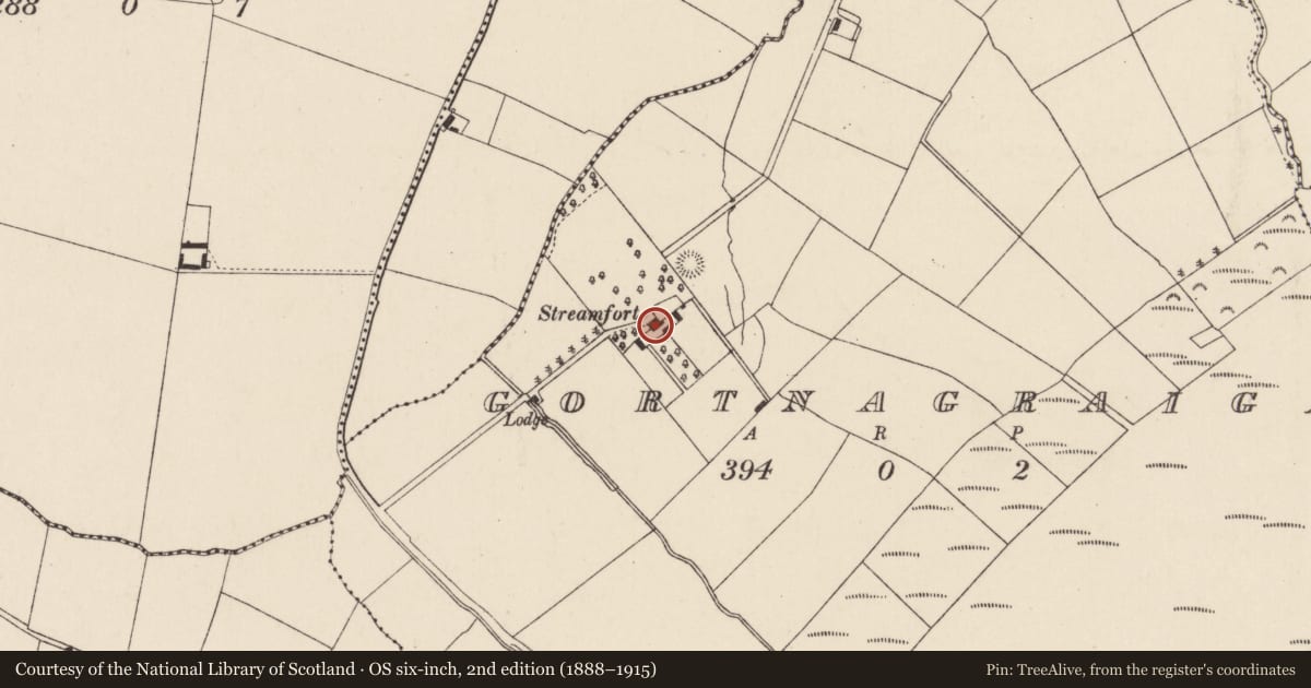 Ordnance Survey six-inch map, 2nd edition (1888–1915) covering the location of Country house, Gortnagraiga, County Cork, with a pin at the register's coordinates