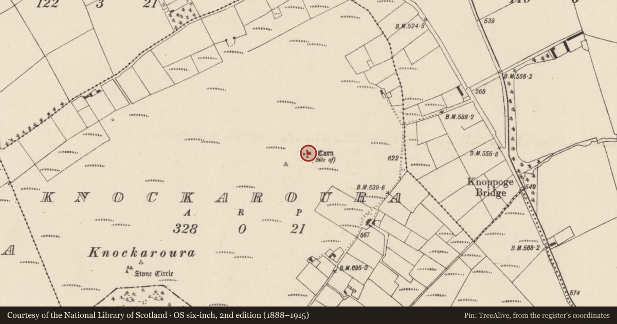 Ordnance Survey six-inch map, 2nd edition (1888–1915) covering the location of Cairn - unclassified, Knockaroura, County Cork, with a pin at the register's coordinates