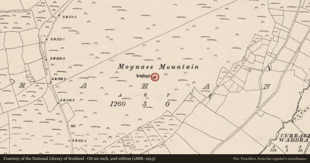 Ordnance Survey six-inch map, 2nd edition (1888–1915) covering the location of Cairn - unclassified, Rahan, County Cork, with a pin at the register's coordinates