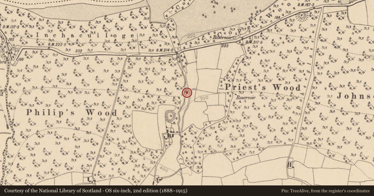 Ordnance Survey six-inch map, 2nd edition (1888–1915) covering the location of Ritual site - holy well, Castleblagh, County Cork, with a pin at the register's coordinates