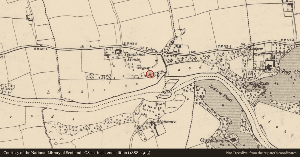 Ordnance Survey six-inch map, 2nd edition (1888–1915) covering the location of Cliff-edge fort, Templenoe, County Cork, with a pin at the register's coordinates