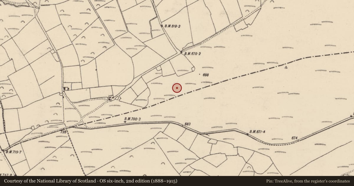 Ordnance Survey six-inch map, 2nd edition (1888–1915) covering the location of Enclosure, Knockananig, County Cork, with a pin at the register's coordinates