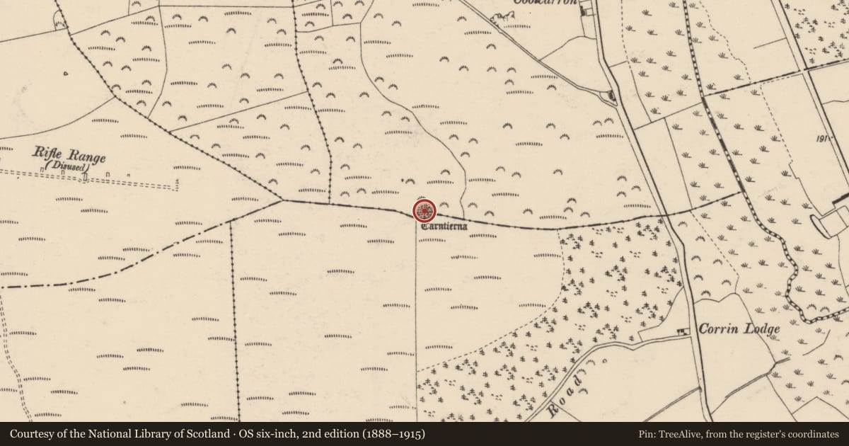 Ordnance Survey six-inch map, 2nd edition (1888–1915) covering the location of Hillfort, Coolcarron , Corrin, County Cork, with a pin at the register's coordinates