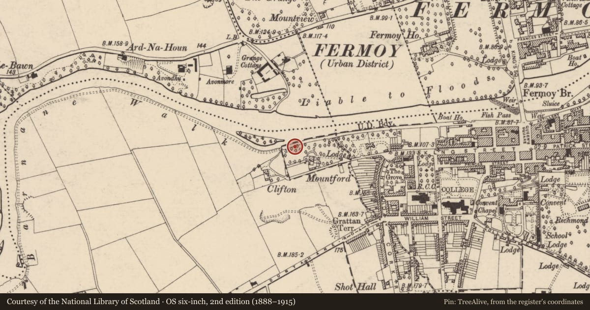 Ordnance Survey six-inch map, 2nd edition (1888–1915) covering the location of Ringfort - rath, Duntahane, County Cork, with a pin at the register's coordinates