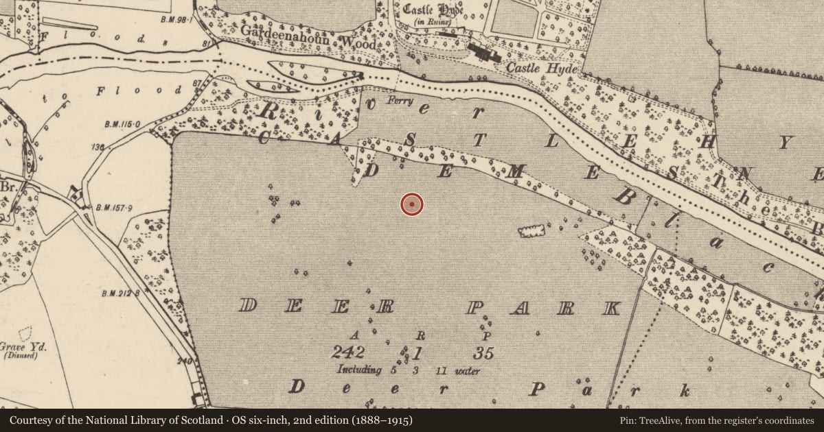 Ordnance Survey six-inch map, 2nd edition (1888–1915) covering the location of Enclosure, Deer Park, County Cork, with a pin at the register's coordinates