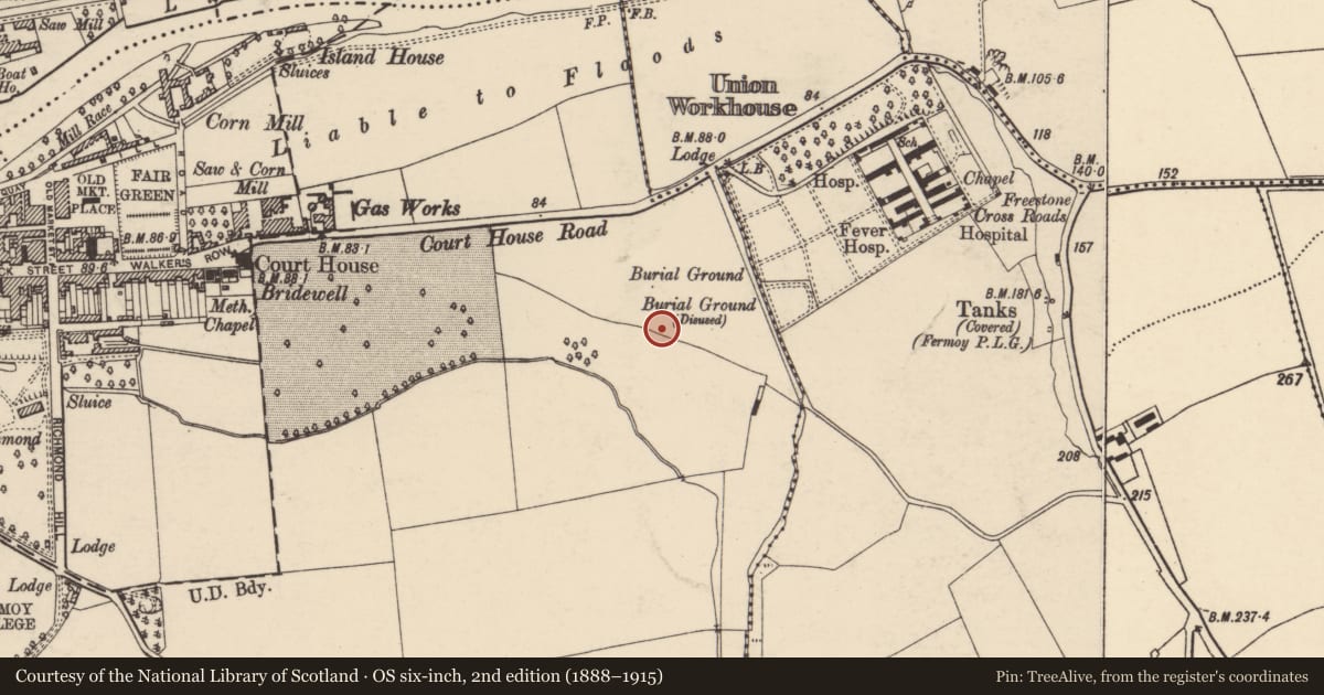 Ordnance Survey six-inch map, 2nd edition (1888–1915) covering the location of Excavation - miscellaneous, Fermoy, County Cork, with a pin at the register's coordinates