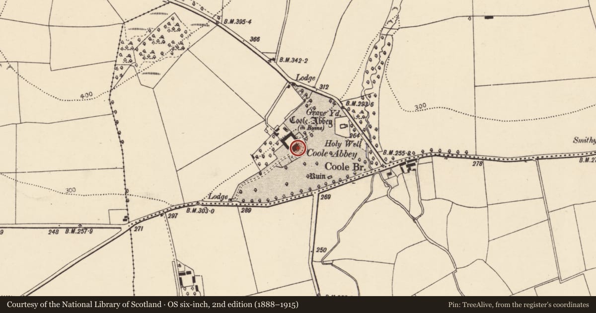 Ordnance Survey six-inch map, 2nd edition (1888–1915) covering the location of Country house, Coole Upper, County Cork, with a pin at the register's coordinates
