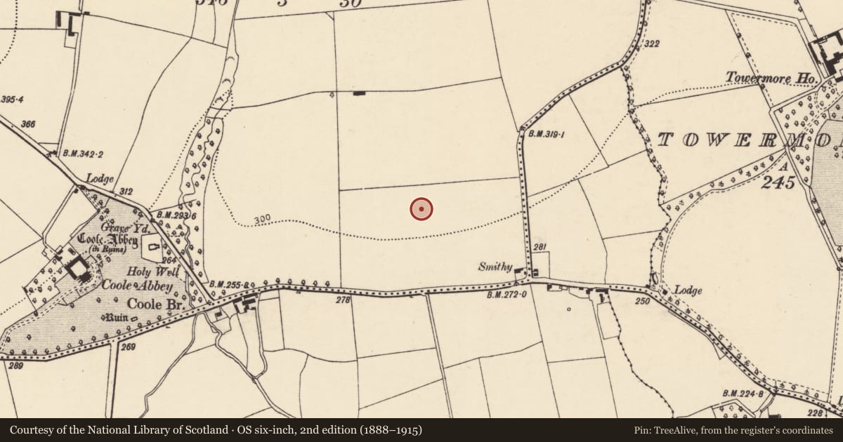 Ordnance Survey six-inch map, 2nd edition (1888–1915) covering the location of Excavation - miscellaneous, Coole Upper, County Cork, with a pin at the register's coordinates