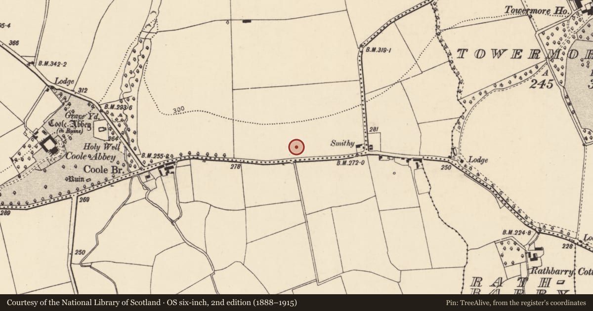 Ordnance Survey six-inch map, 2nd edition (1888–1915) covering the location of Hearth, Coole Upper, County Cork, with a pin at the register's coordinates