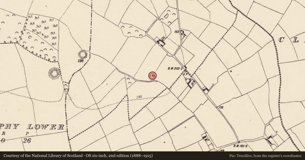 Ordnance Survey six-inch map, 2nd edition (1888–1915) covering the location of Ringfort - rath, Ballybride Upper, County Cork, with a pin at the register's coordinates