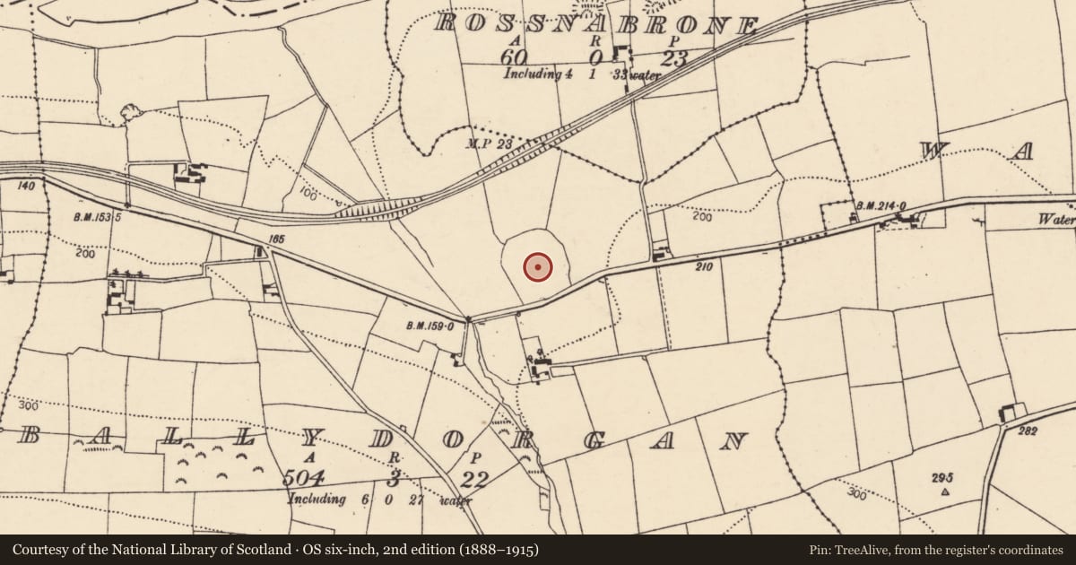 Ordnance Survey six-inch map, 2nd edition (1888–1915) covering the location of Ecclesiastical enclosure, Ballydorgan, County Cork, with a pin at the register's coordinates
