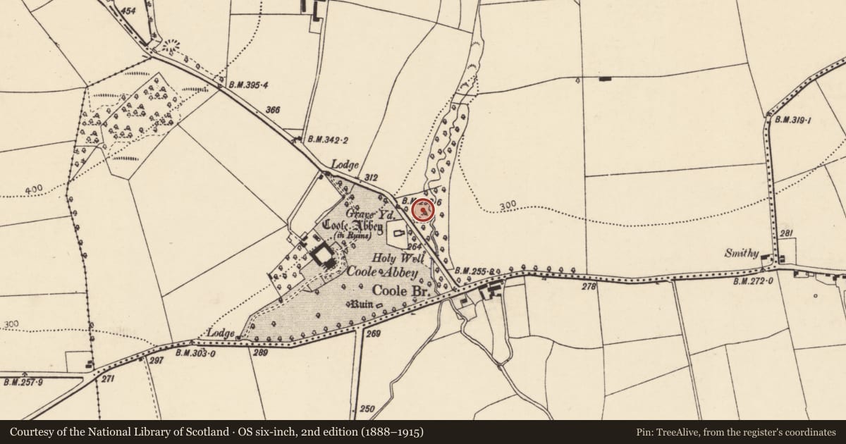 Ordnance Survey six-inch map, 2nd edition (1888–1915) covering the location of Enclosure, Coole Upper, County Cork, with a pin at the register's coordinates