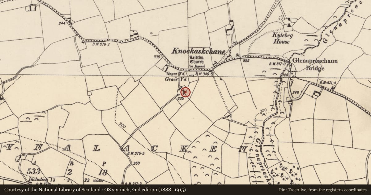 Ordnance Survey six-inch map, 2nd edition (1888–1915) covering the location of House - vernacular house, Ballynalacken, County Cork, with a pin at the register's coordinates