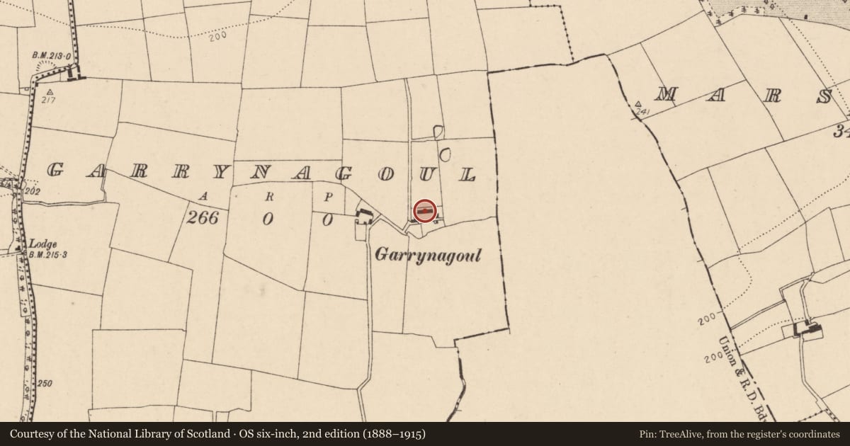 Ordnance Survey six-inch map, 2nd edition (1888–1915) covering the location of House - vernacular house, Garrynagoul, County Cork, with a pin at the register's coordinates