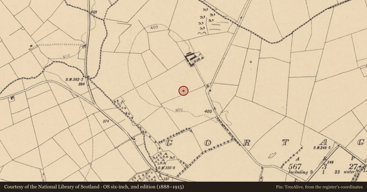 Ordnance Survey six-inch map, 2nd edition (1888–1915) covering the location of Enclosure, Gortageen, County Cork, with a pin at the register's coordinates