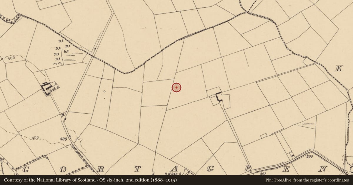 Ordnance Survey six-inch map, 2nd edition (1888–1915) covering the location of Ringfort - rath, Gortageen, County Cork, with a pin at the register's coordinates