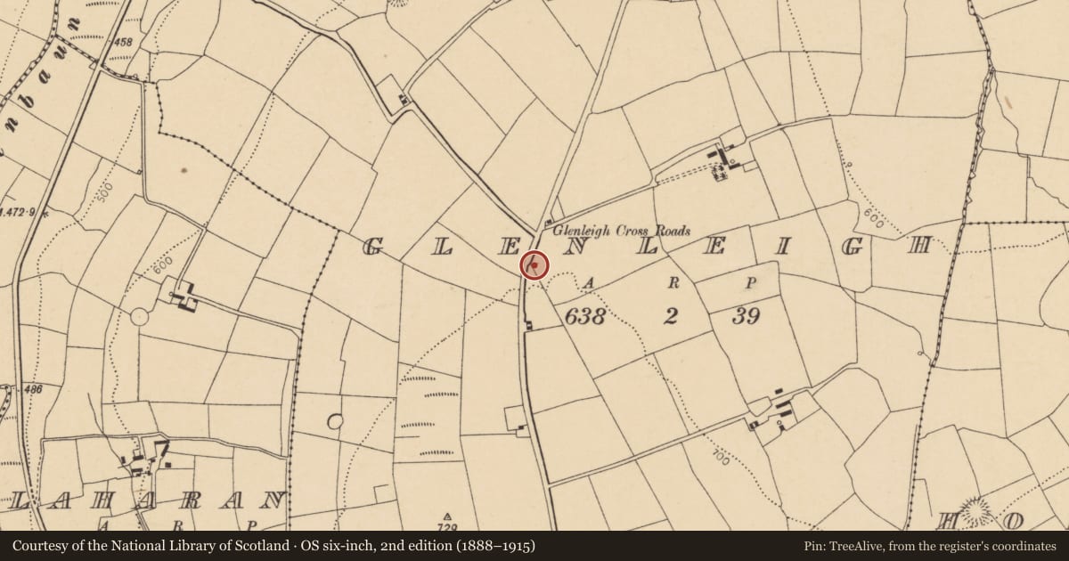 Ordnance Survey six-inch map, 2nd edition (1888–1915) covering the location of Kiln - lime, Glenleigh, County Cork, with a pin at the register's coordinates