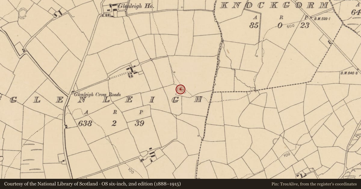 Ordnance Survey six-inch map, 2nd edition (1888–1915) covering the location of Fulacht fia, Glenleigh, County Cork, with a pin at the register's coordinates